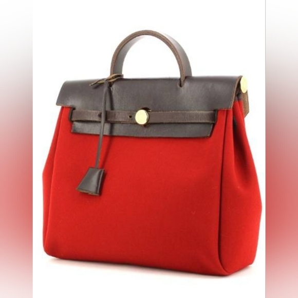 Auth HERMES Her Bag Ado PM 2-Wy Backpack Orange/Red/Dark Brown Canvas - Picture 14 of 16